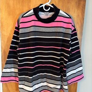 Talbots Women’s Pink Grey Black Striped Pullover Size 2X
